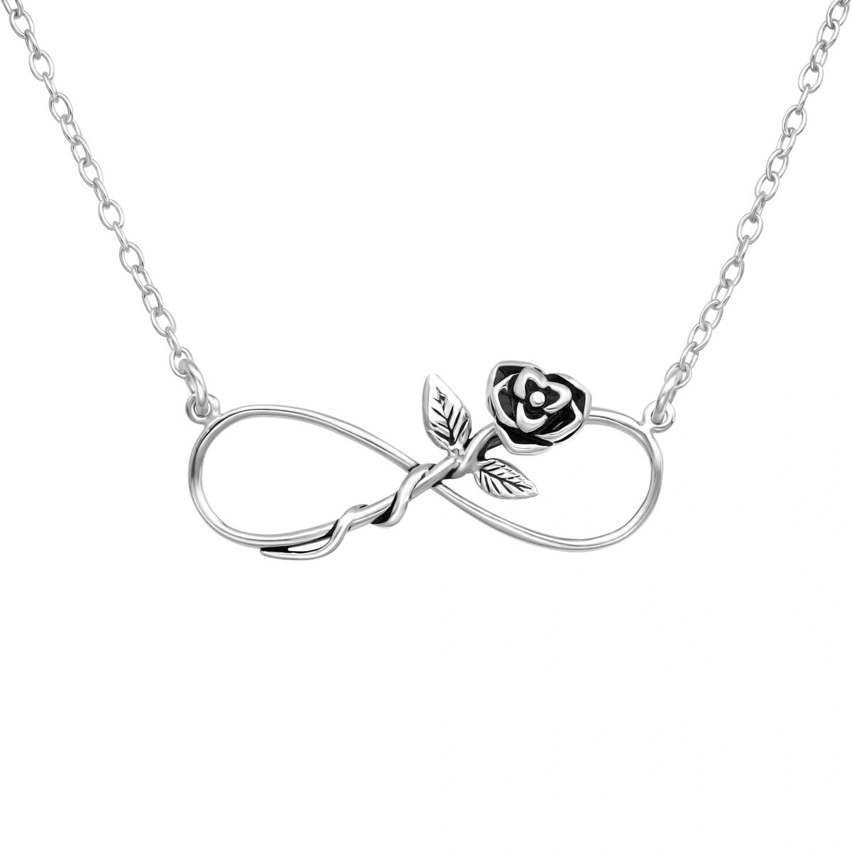 925 Silver Infinity Rose Flower Necklace